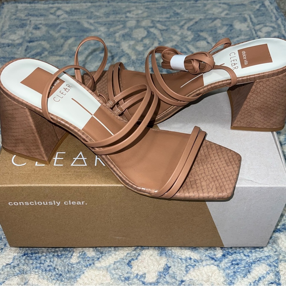 NIB Dolce Vita Anthropologie Luggage Stella Brown Leather Paxx Tie Up Heels 9.5